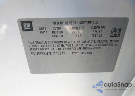 2015 Chevrolet Cruze Ls from USA, damaged, VIN 1G1PA5SH7F7113271